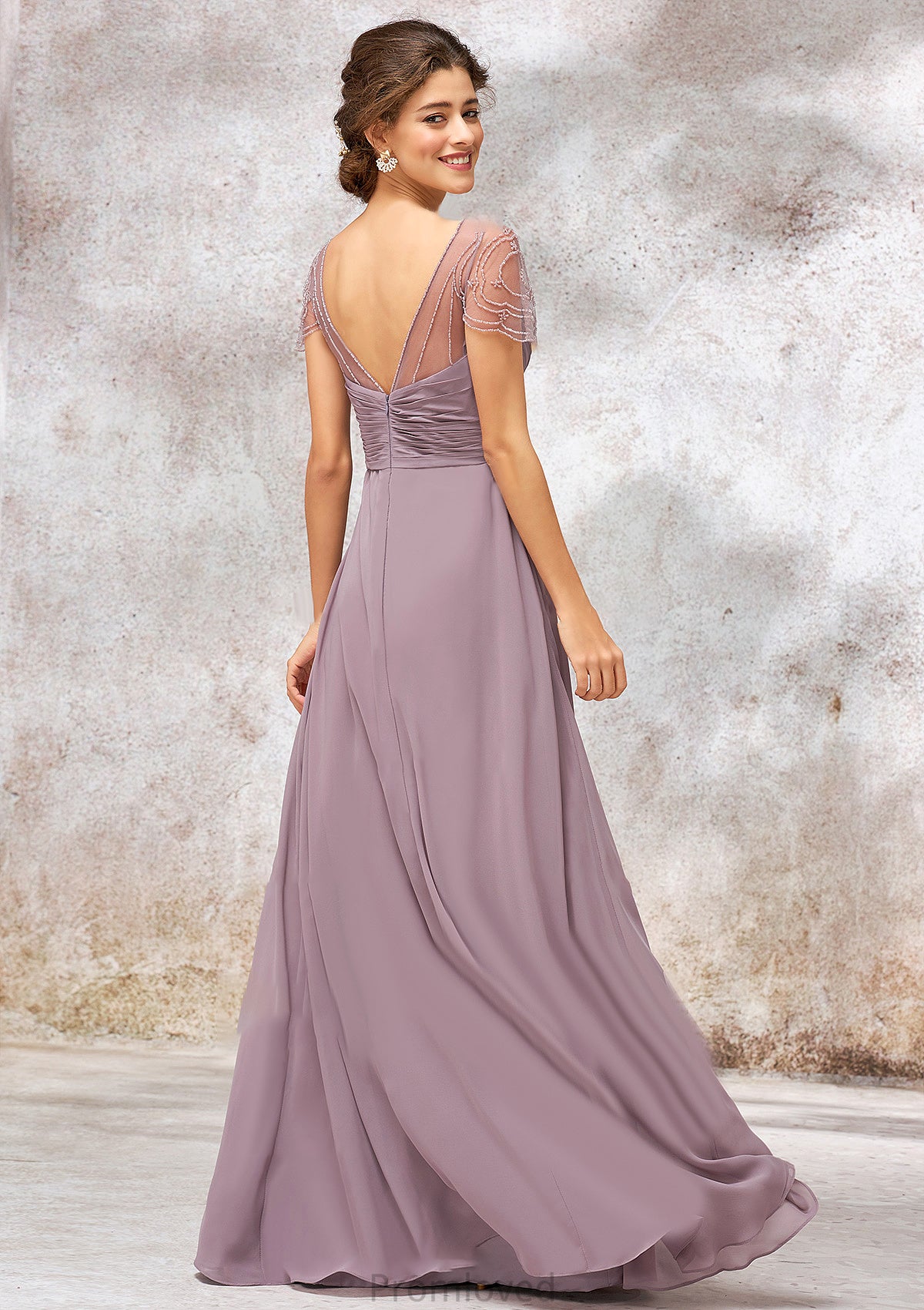 V Neck Long/Floor-Length Chiffon A-line/Princess Bridesmaid Dresses With Pleated Beading Aryana DUP0025416