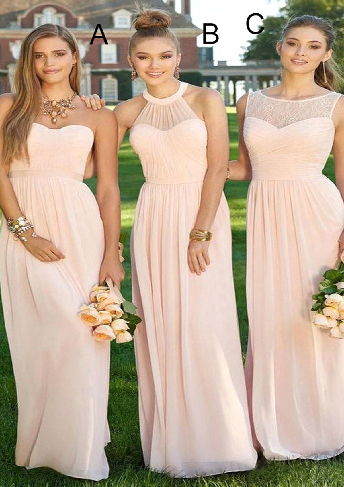 Sweetheart Sleeveless Long/Floor-Length A-Line/Princess Chiffon Bridesmaid Dresses Kaylie DUP0025418