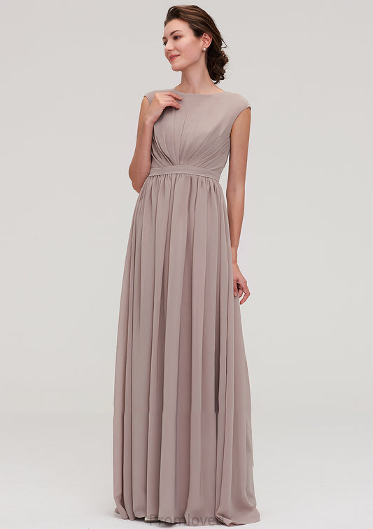 Bateau Sleeveless A-line/Princess Chiffon Long/Floor-Length Bridesmaid Dresses With Pleated Leyla DUP0025420