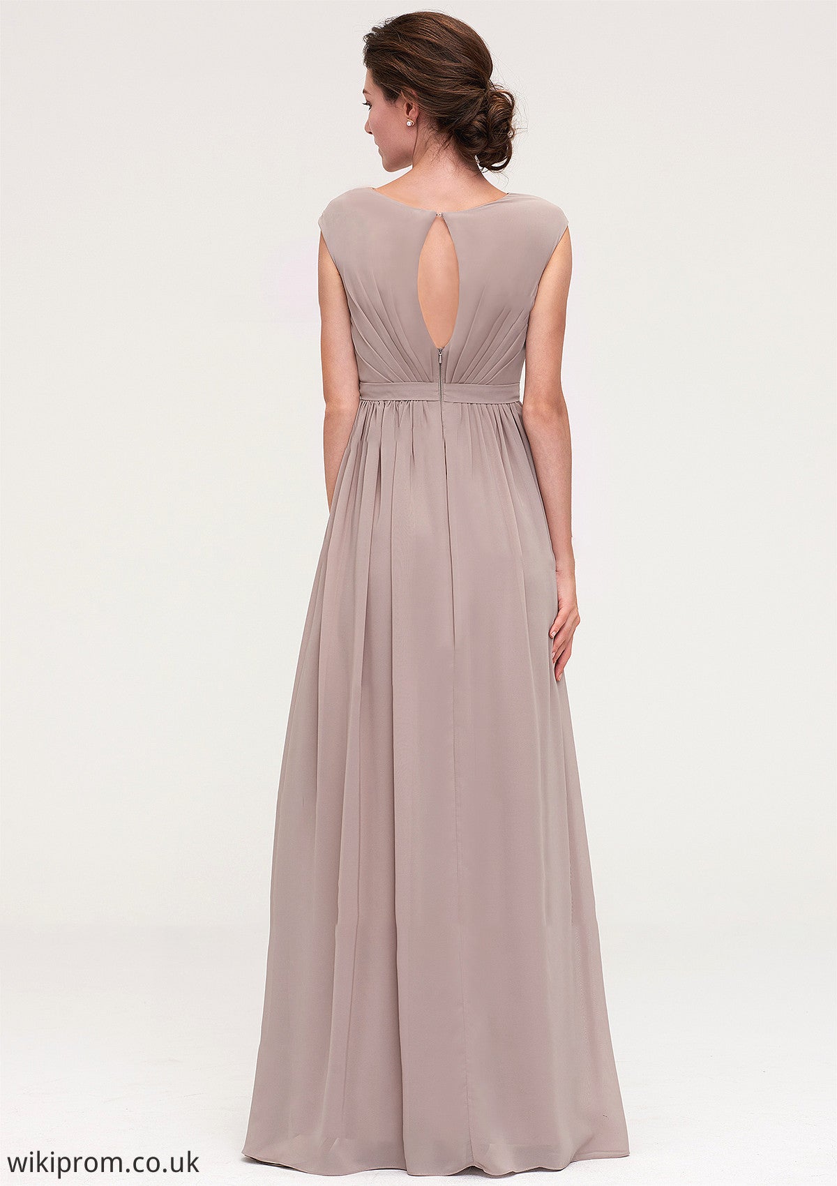 Bateau Sleeveless A-line/Princess Chiffon Long/Floor-Length Bridesmaid Dresses With Pleated Renee SWKP0025420