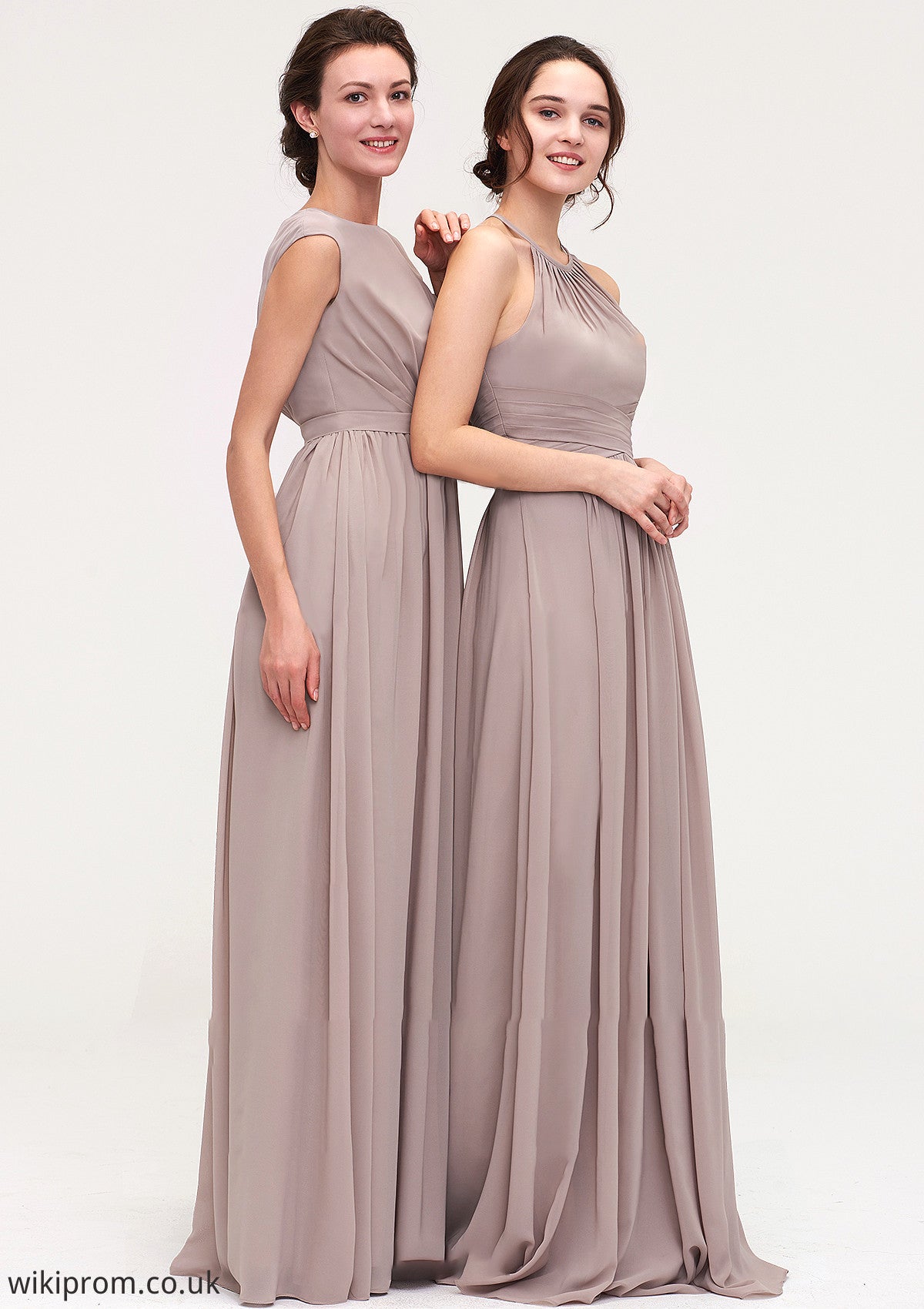 Bateau Sleeveless A-line/Princess Chiffon Long/Floor-Length Bridesmaid Dresses With Pleated Renee SWKP0025420