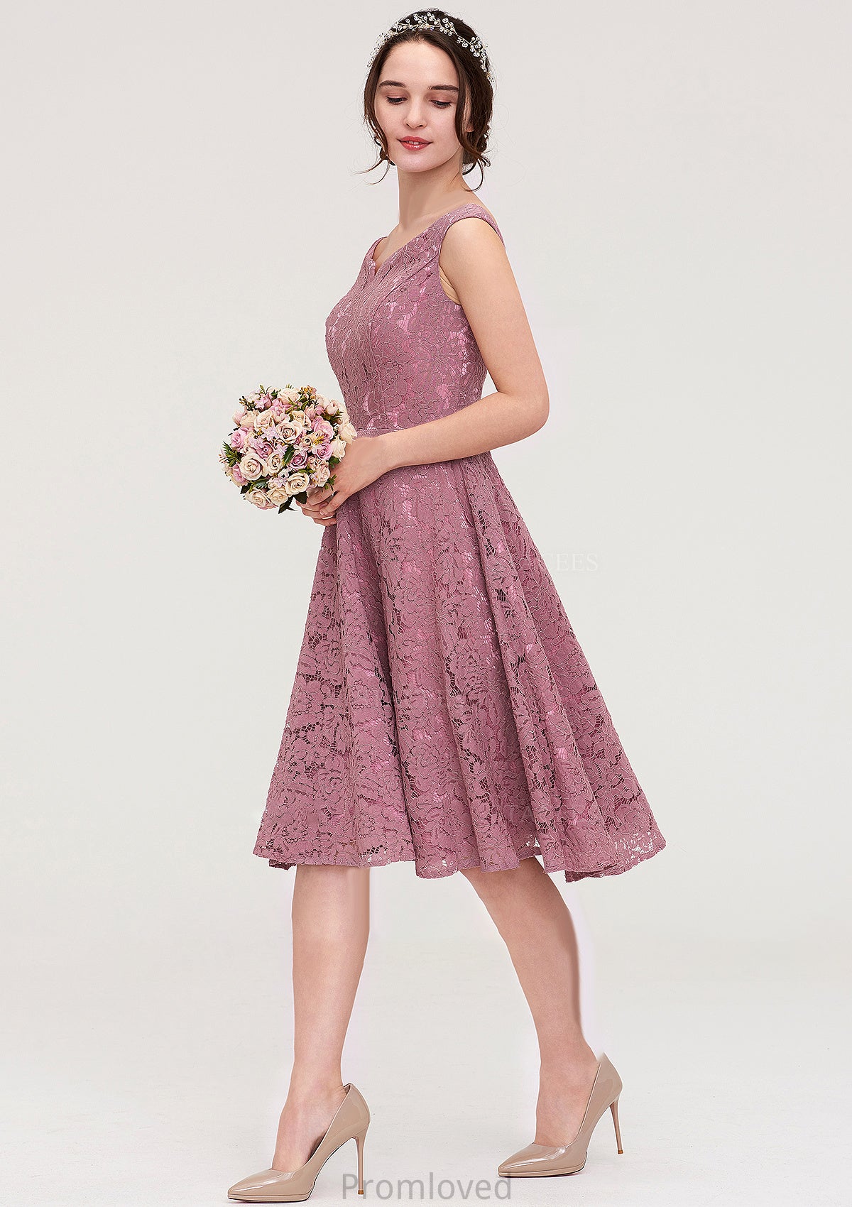 Sweetheart Sleeveless A-line/Princess Lace Knee-Length Bridesmaid Dresses Alyvia DUP0025421