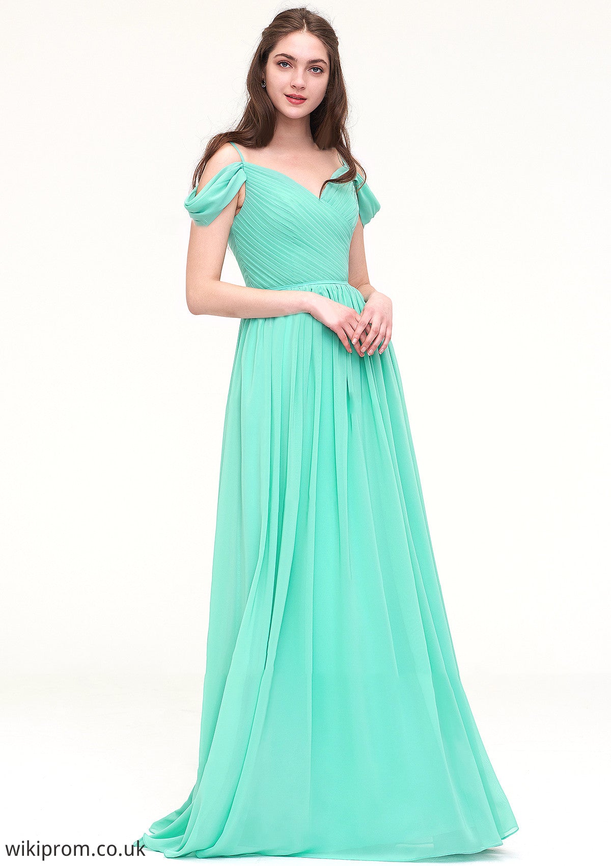 Sweetheart Sleeveless Long/Floor-Length Chiffon A-line/Princess Bridesmaid Dresses With Pleated Alicia SWKP0025422