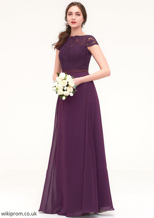 Short Sleeve Bateau Long/Floor-Length  Chiffon A-line/Princess Bridesmaid Dresses With Sashes Lace Lauryn SWKP0025428