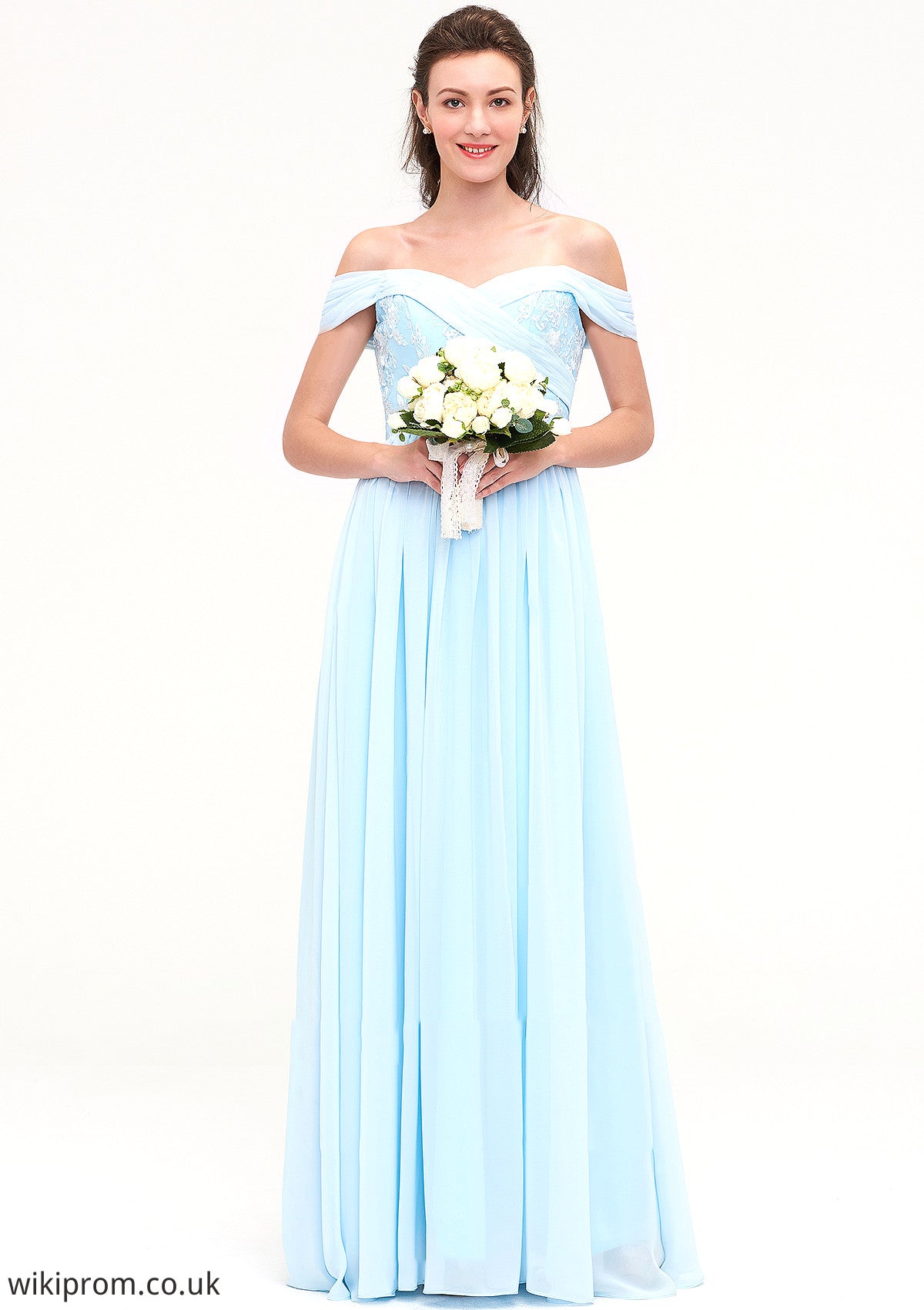 Off-the-Shoulder Sleeveless Chiffon A-line/Princess Long/Floor-Length Bridesmaid Dresseses With Pleated Appliqued Shyla SWKP0025431