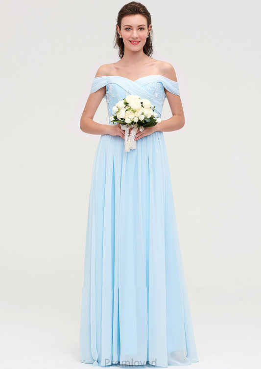 Off-the-Shoulder Sleeveless Chiffon A-line/Princess Long/Floor-Length Bridesmaid Dresseses With Pleated Appliqued Courtney DUP0025431