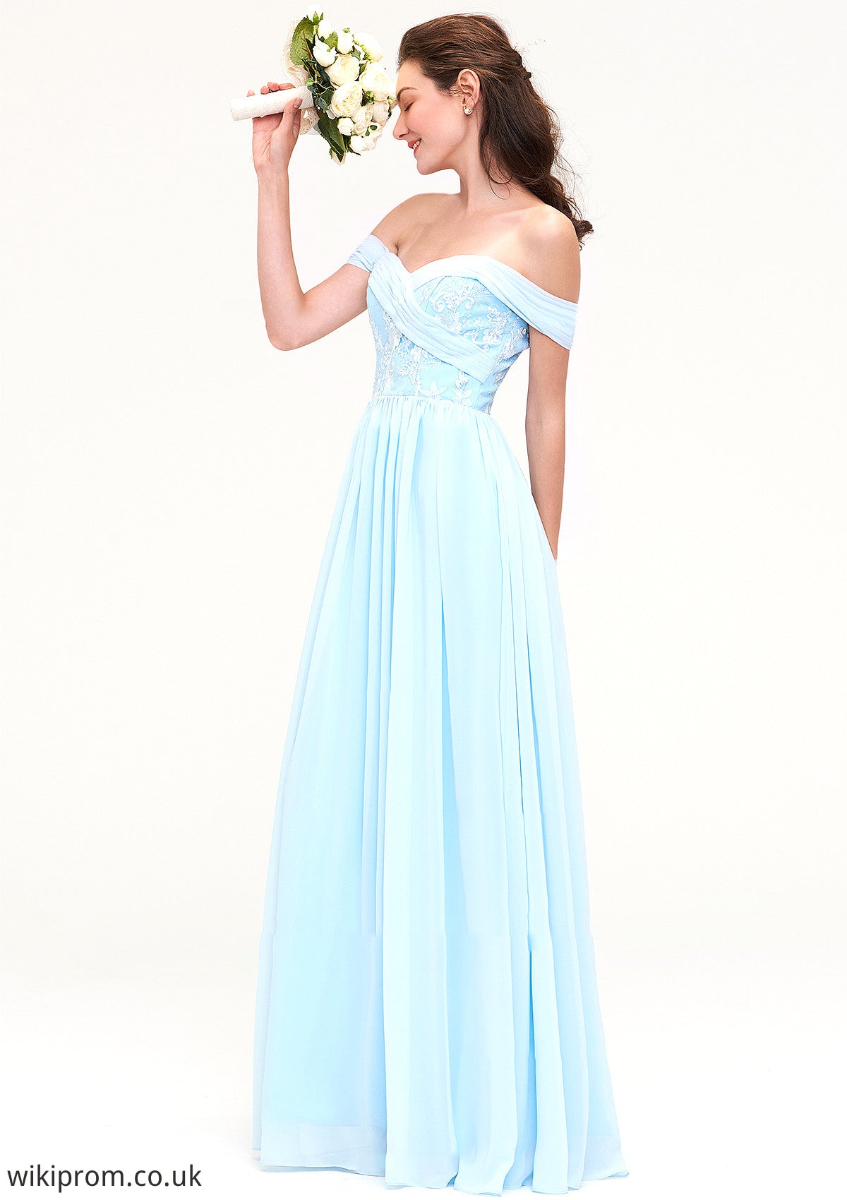 Off-the-Shoulder Sleeveless Chiffon A-line/Princess Long/Floor-Length Bridesmaid Dresseses With Pleated Appliqued Shyla SWKP0025431