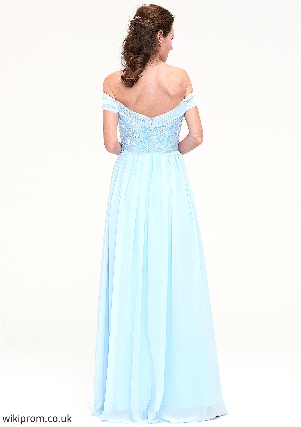 Off-the-Shoulder Sleeveless Chiffon A-line/Princess Long/Floor-Length Bridesmaid Dresseses With Pleated Appliqued Shyla SWKP0025431