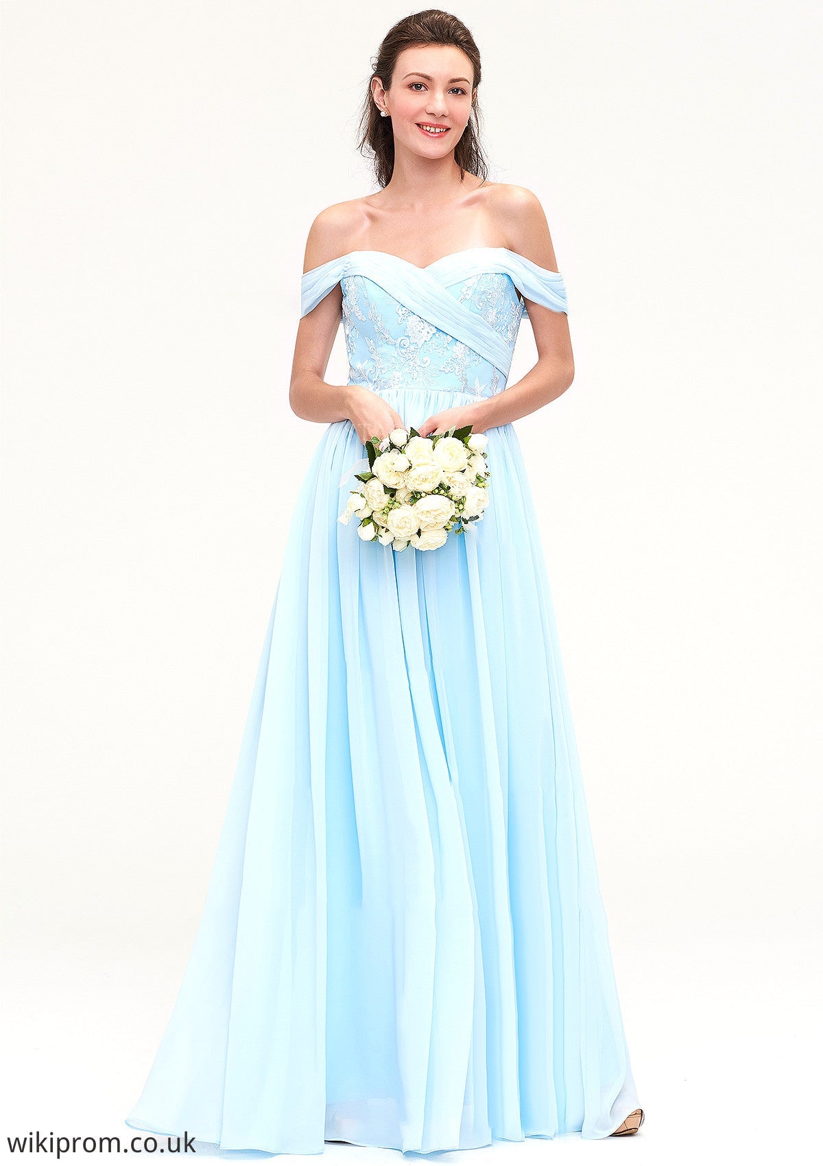 Off-the-Shoulder Sleeveless Chiffon A-line/Princess Long/Floor-Length Bridesmaid Dresseses With Pleated Appliqued Shyla SWKP0025431