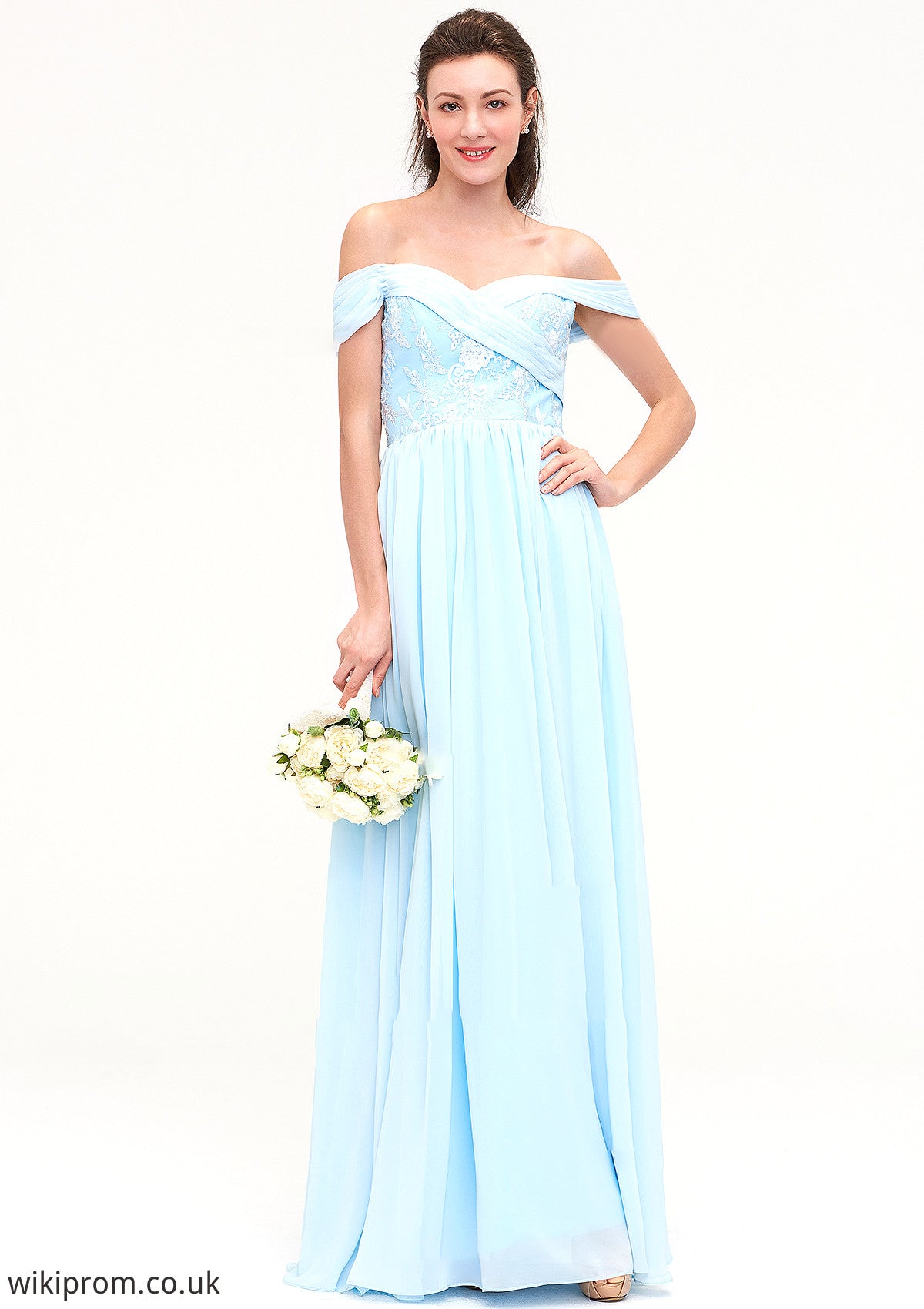 Off-the-Shoulder Sleeveless Chiffon A-line/Princess Long/Floor-Length Bridesmaid Dresseses With Pleated Appliqued Shyla SWKP0025431