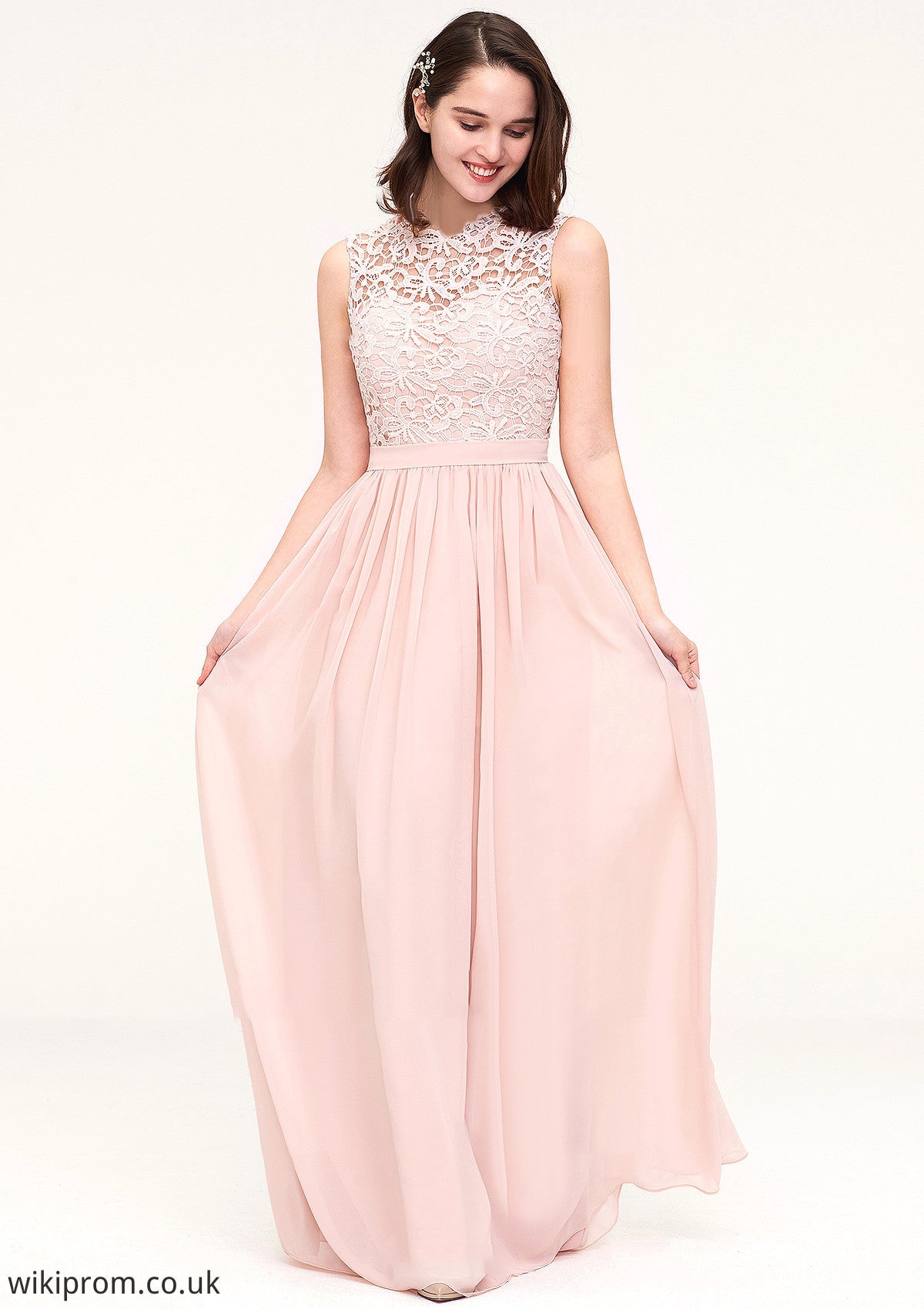 Sleeveless Scalloped Neck Long/Floor-Length Chiffon A-line/Princess Bridesmaid Dresses With Lace Yasmin SWKP0025434