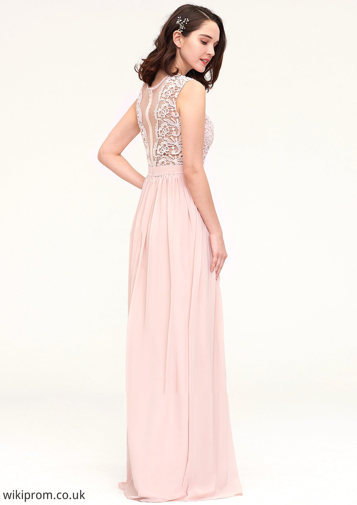 Sleeveless Scalloped Neck Long/Floor-Length Chiffon A-line/Princess Bridesmaid Dresses With Lace Yasmin SWKP0025434