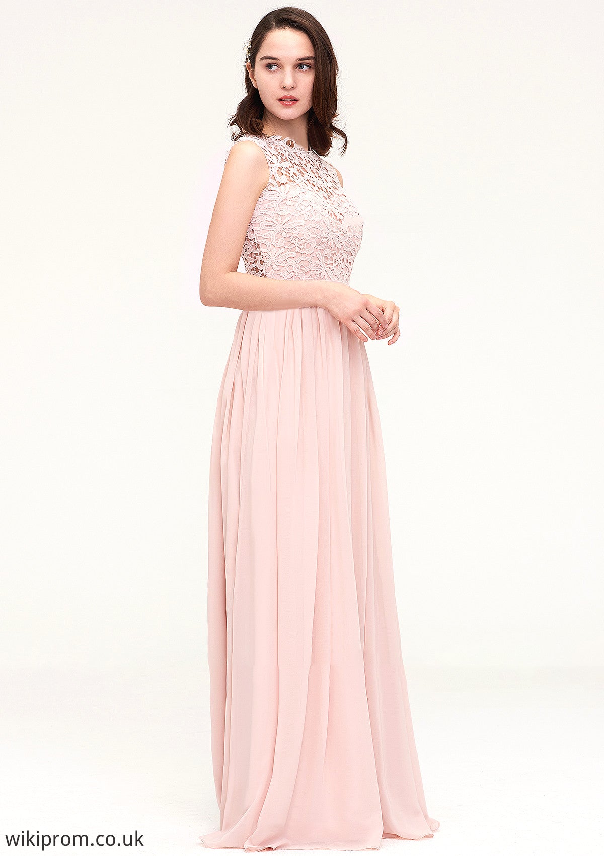 Sleeveless Scalloped Neck Long/Floor-Length Chiffon A-line/Princess Bridesmaid Dresses With Lace Yasmin SWKP0025434