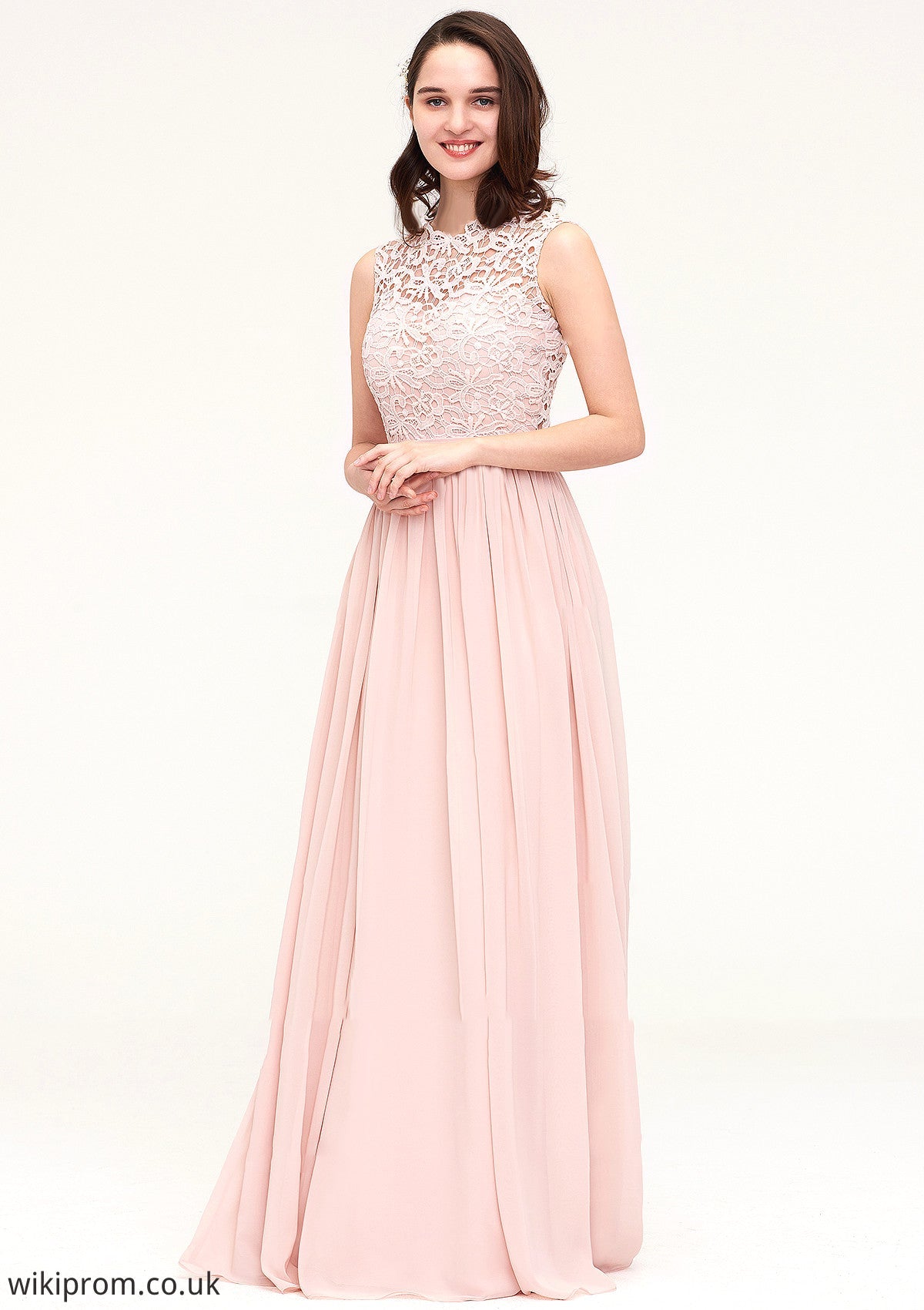 Sleeveless Scalloped Neck Long/Floor-Length Chiffon A-line/Princess Bridesmaid Dresses With Lace Yasmin SWKP0025434