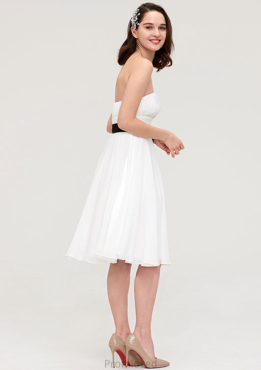 Strapless Sleeveless Knee-Length Chiffon A-line/Princess Bridesmaid Dresses With Pleated Sashes Talia DUP0025436