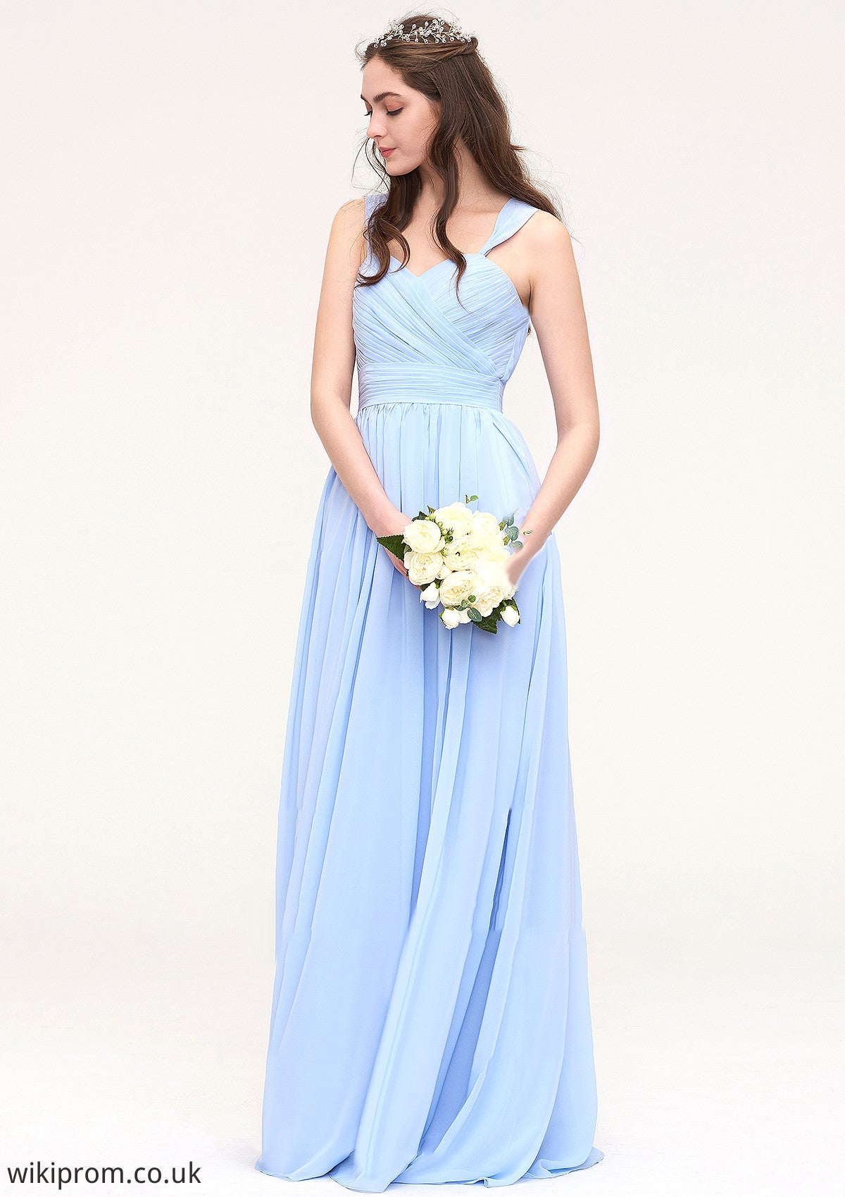 Sleeveless Sweetheart Long/Floor-Length Chiffon A-line/Princess Bridesmaid Dresses With Pleated Viola SWKP0025437