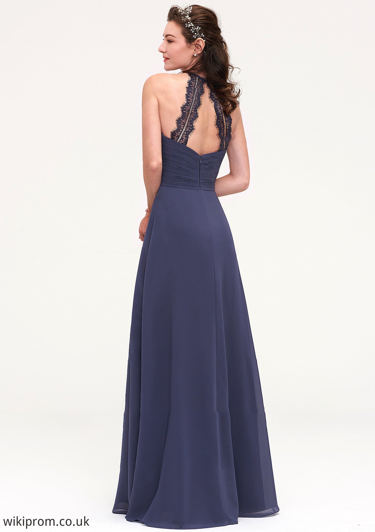 Scoop Neck Sleeveless A-line/Princess Chiffon Long/Floor-Length Bridesmaid Dresseses With Pleated Appliqued Allisson SWKP0025439