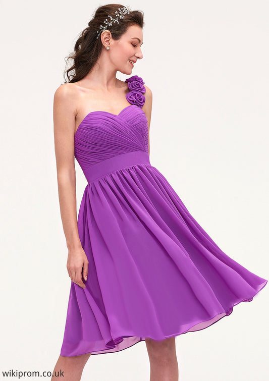 One-Shoulder Sleeveless Knee-Length Chiffon A-line/Princess Bridesmaid Dresseses With Pleated Flowers Susanna SWKP0025441