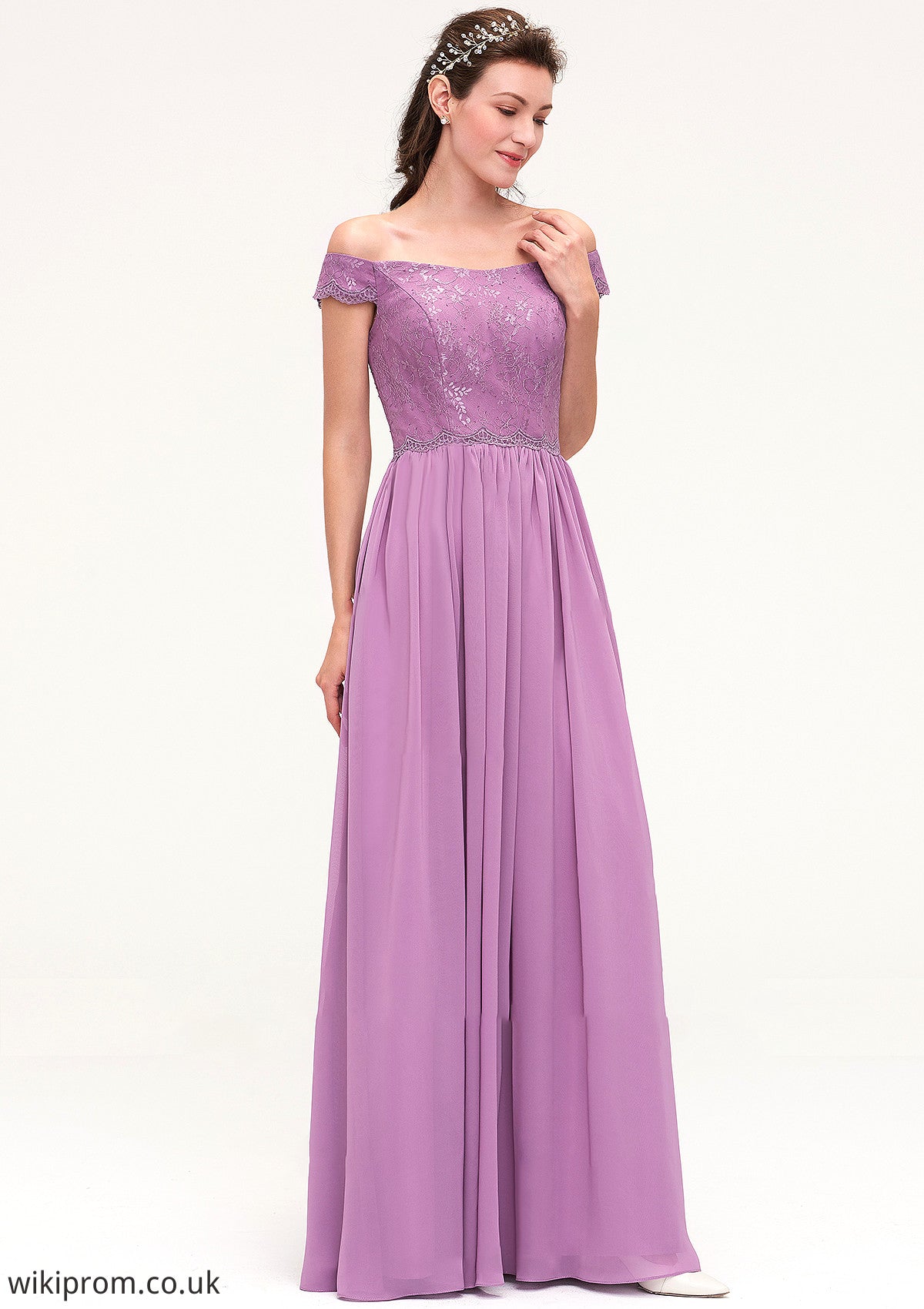 Sleeveless Off-the-Shoulder Long/Floor-Length Chiffon A-line/Princess Bridesmaid Dresseses With Appliqued Jaylyn SWKP0025442