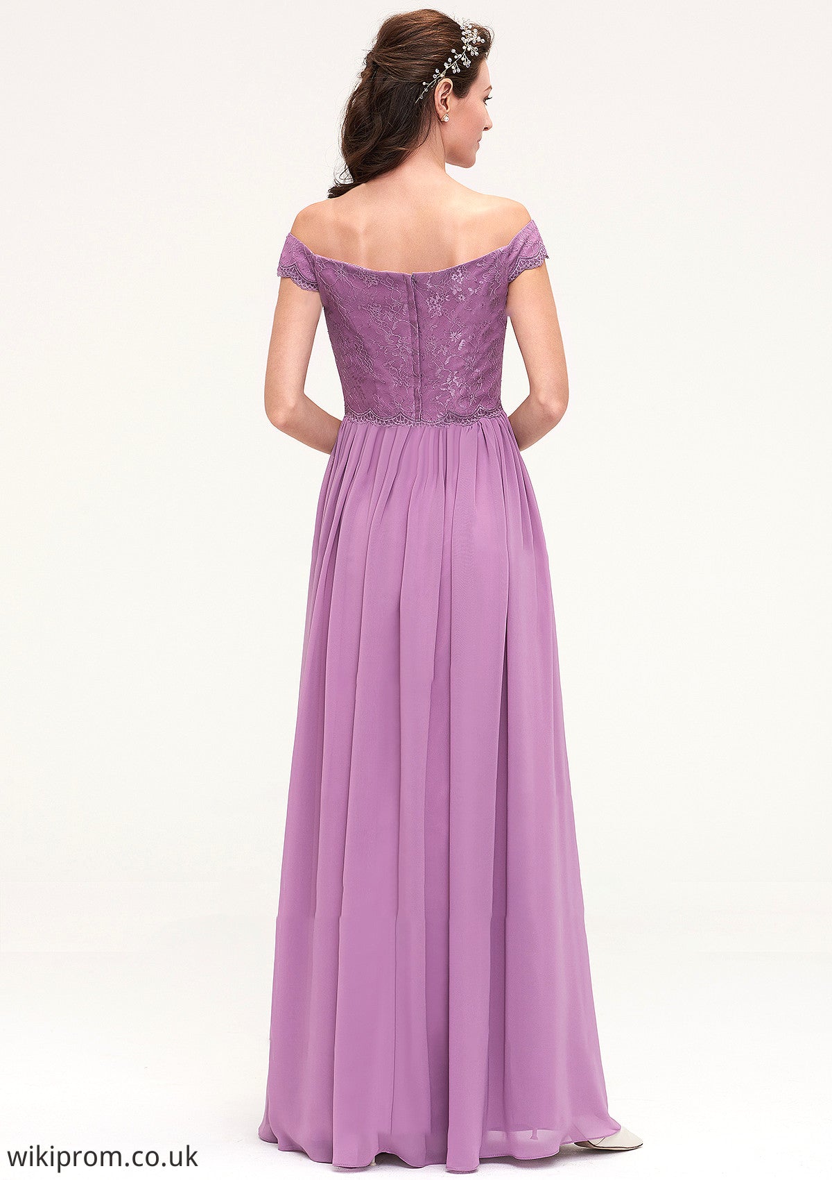 Sleeveless Off-the-Shoulder Long/Floor-Length Chiffon A-line/Princess Bridesmaid Dresseses With Appliqued Jaylyn SWKP0025442