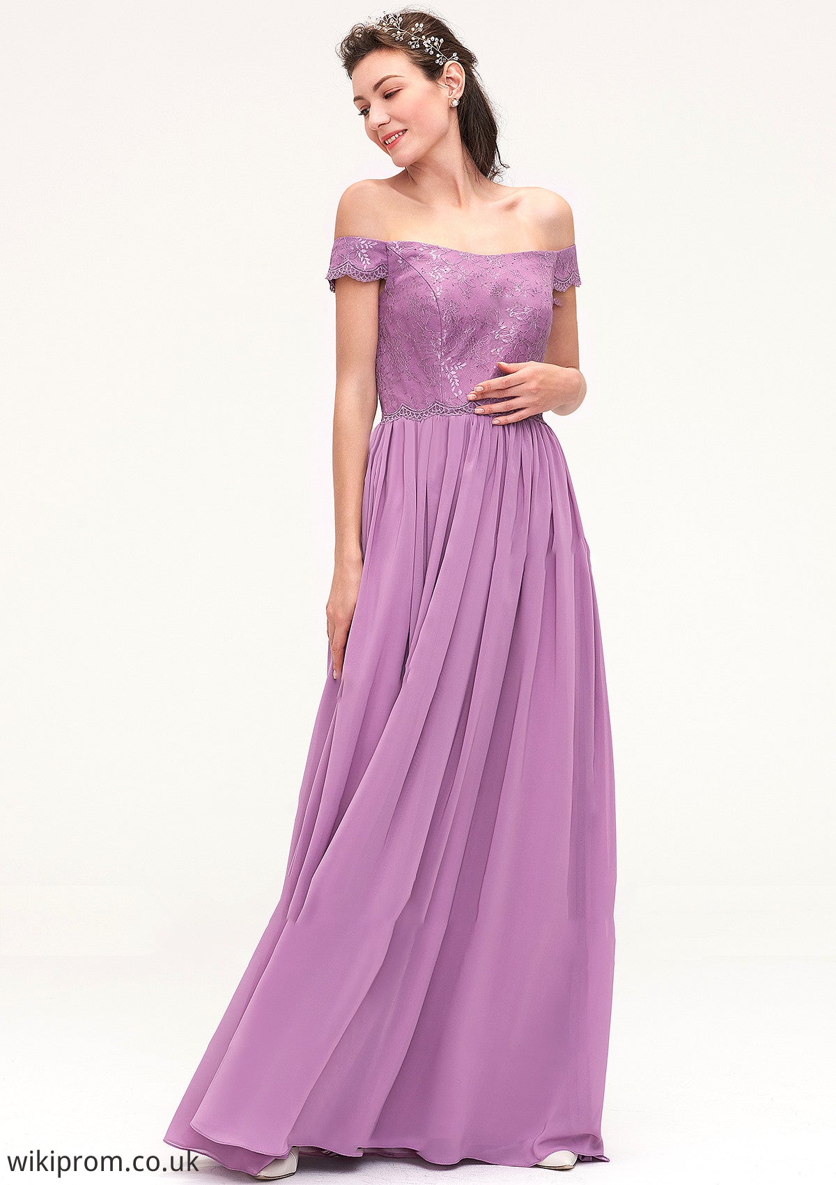 Sleeveless Off-the-Shoulder Long/Floor-Length Chiffon A-line/Princess Bridesmaid Dresseses With Appliqued Jaylyn SWKP0025442