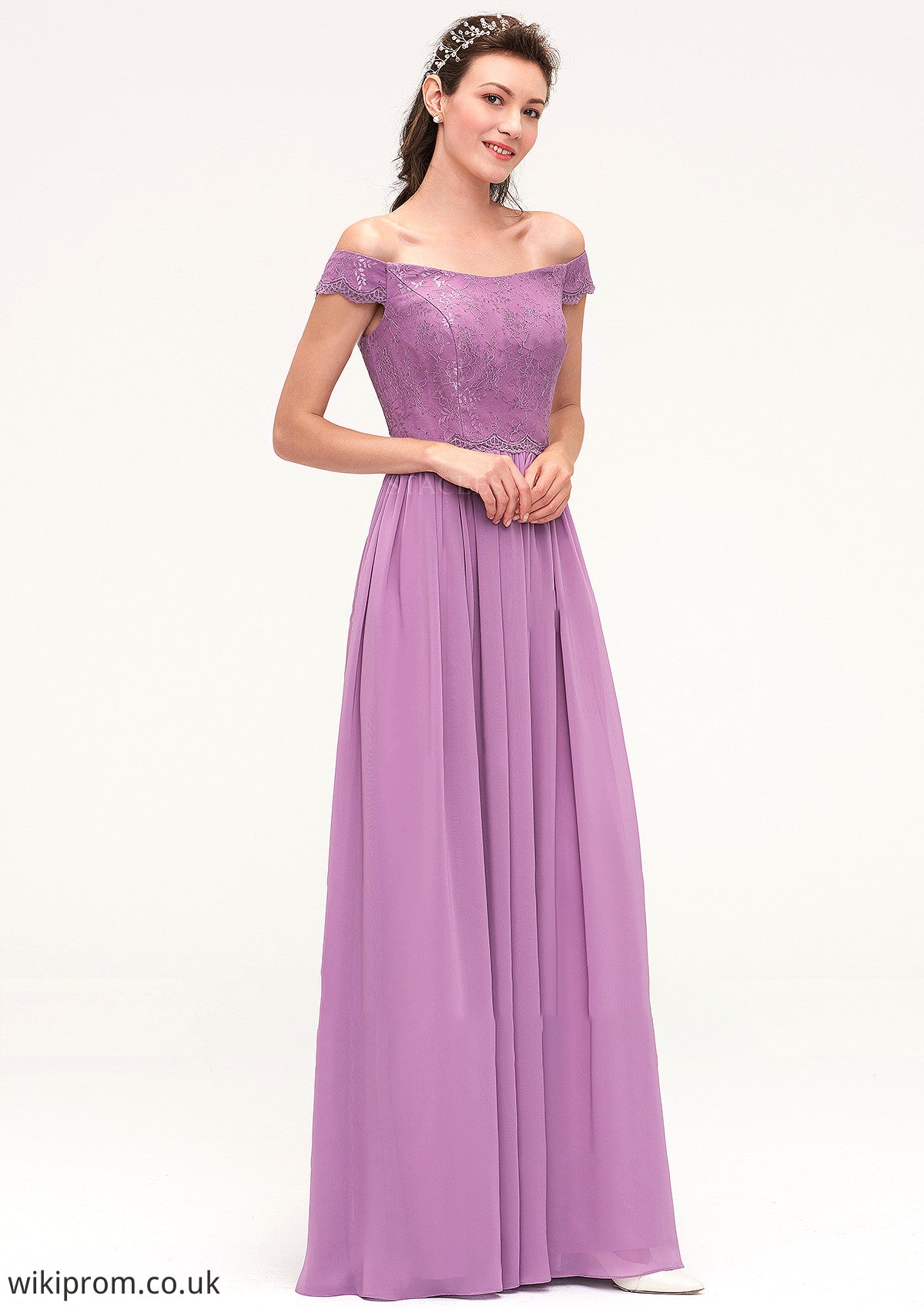 Sleeveless Off-the-Shoulder Long/Floor-Length Chiffon A-line/Princess Bridesmaid Dresseses With Appliqued Jaylyn SWKP0025442