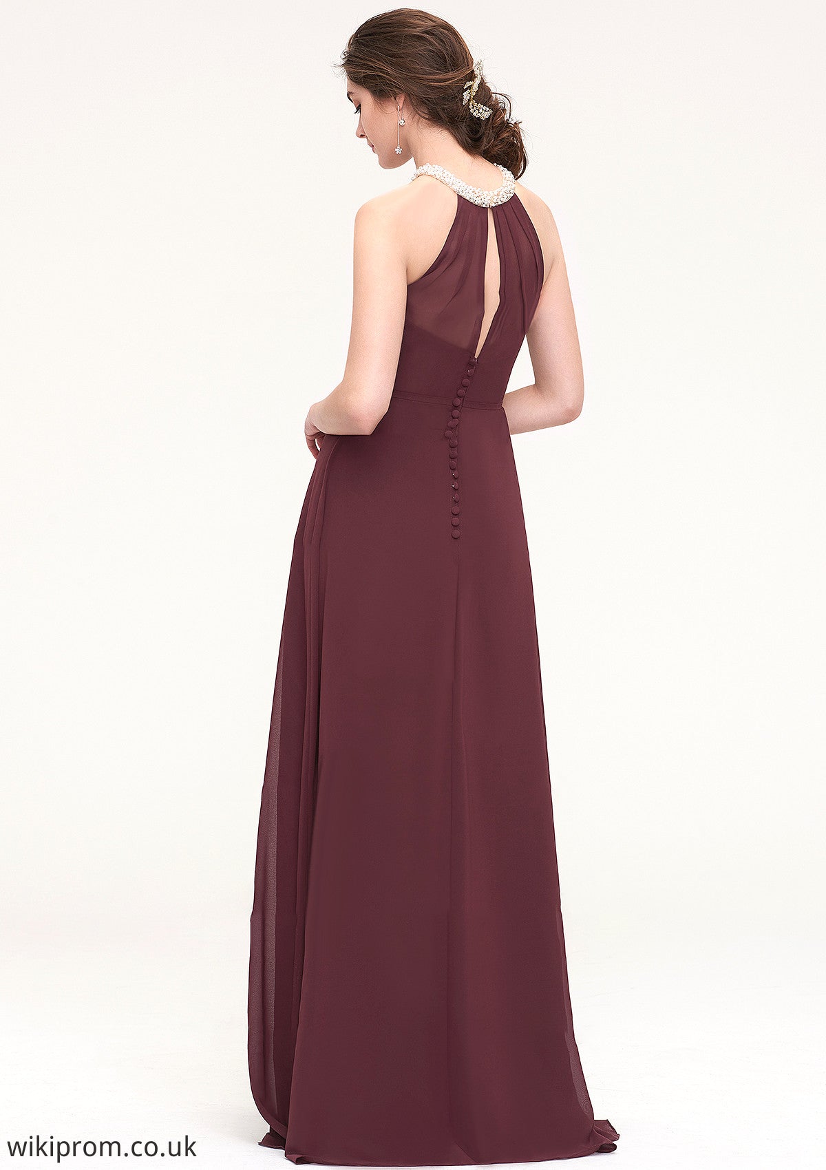 Sleeveless Halter Long/Floor-Length Chiffon A-line/Princess Bridesmaid Dresses With Beading Pleated Mignon SWKP0025445