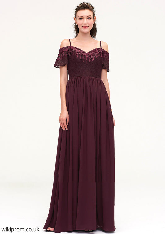 Off-the-Shoulder Sleeveless Chiffon A-line/Princess Long/Floor-Length Bridesmaid Dresseses With Lace Beatrice SWKP0025449