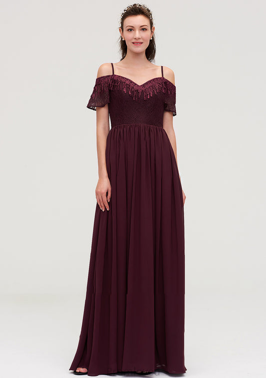 Off-the-Shoulder Sleeveless Chiffon A-line/Princess Long/Floor-Length Bridesmaid Dresseses With Lace Kathryn DUP0025449