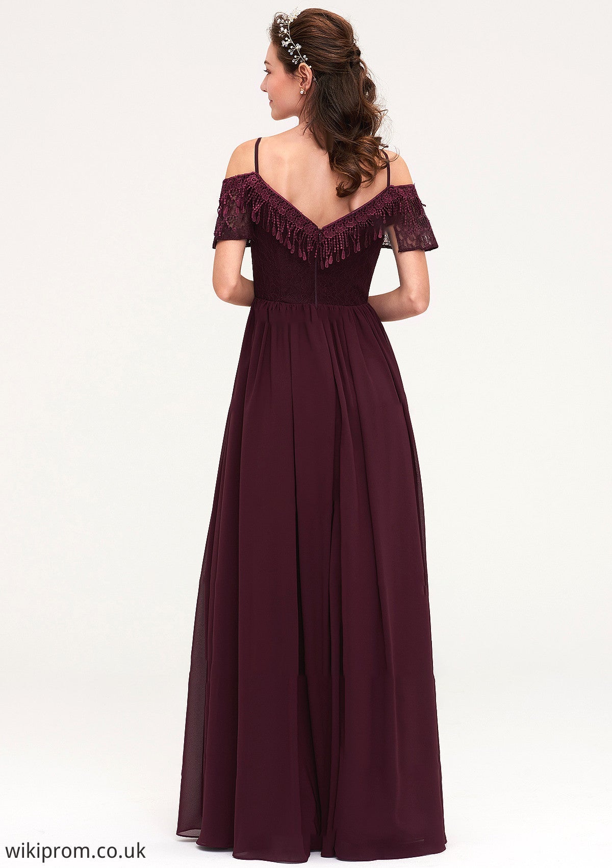 Off-the-Shoulder Sleeveless Chiffon A-line/Princess Long/Floor-Length Bridesmaid Dresseses With Lace Beatrice SWKP0025449