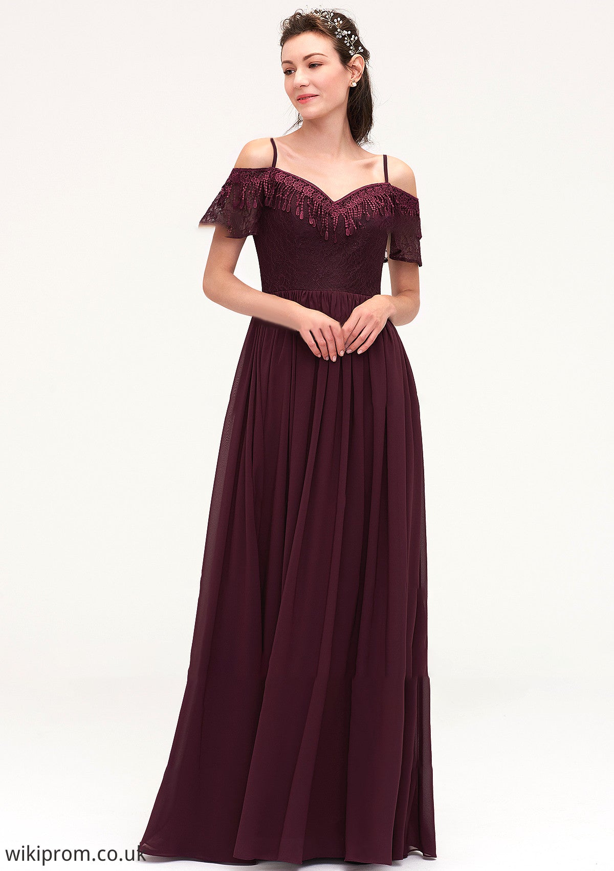 Off-the-Shoulder Sleeveless Chiffon A-line/Princess Long/Floor-Length Bridesmaid Dresseses With Lace Beatrice SWKP0025449