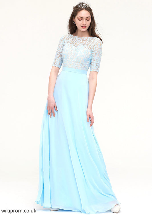 Half Sleeve Long/Floor-Length Bateau Chiffon A-line/Princess Bridesmaid Dresses With Lace Athena SWKP0025450