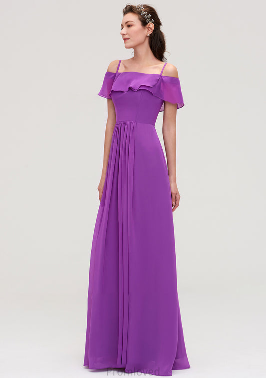 Sleeveless Off-the-Shoulder Chiffon A-line/Princess Long/Floor-Length Bridesmaid Dresseses With Ruffles Adrianna DUP0025452