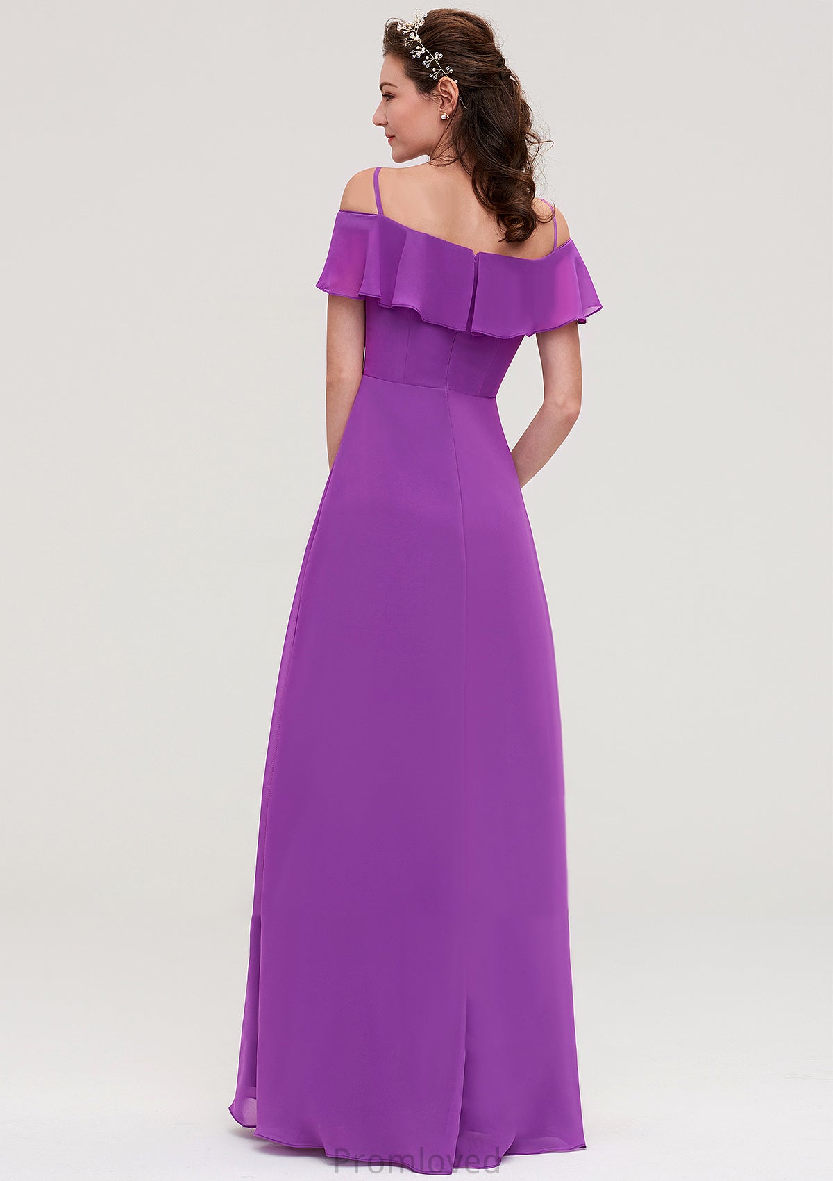 Sleeveless Off-the-Shoulder Chiffon A-line/Princess Long/Floor-Length Bridesmaid Dresseses With Ruffles Adrianna DUP0025452