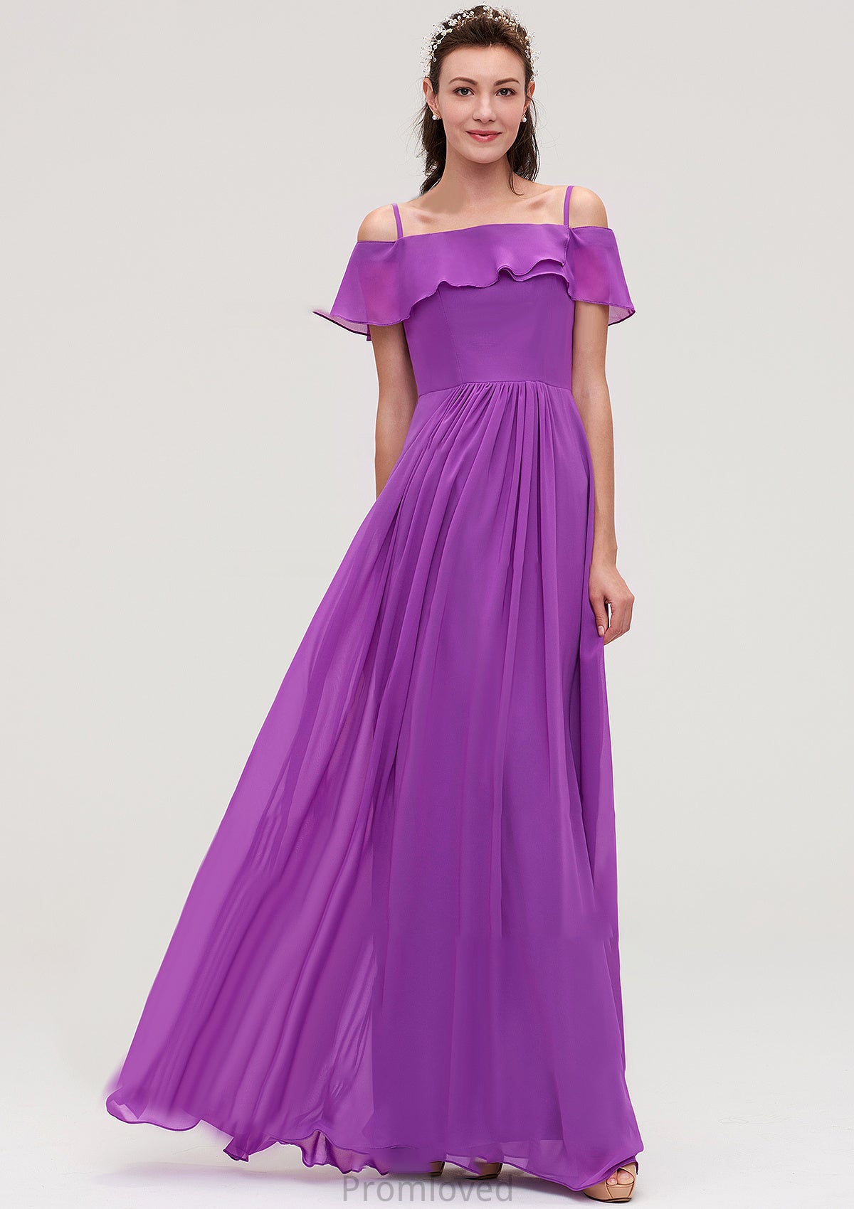 Sleeveless Off-the-Shoulder Chiffon A-line/Princess Long/Floor-Length Bridesmaid Dresseses With Ruffles Adrianna DUP0025452