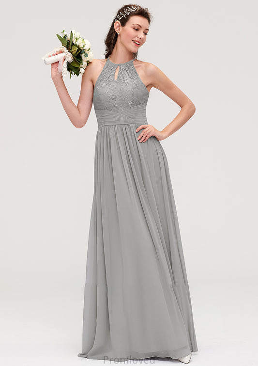 Sleeveless Scoop Neck Chiffon A-line/Princess Long/Floor-Length Bridesmaid Dresseses With Pleated Lace Shelby DUP0025460