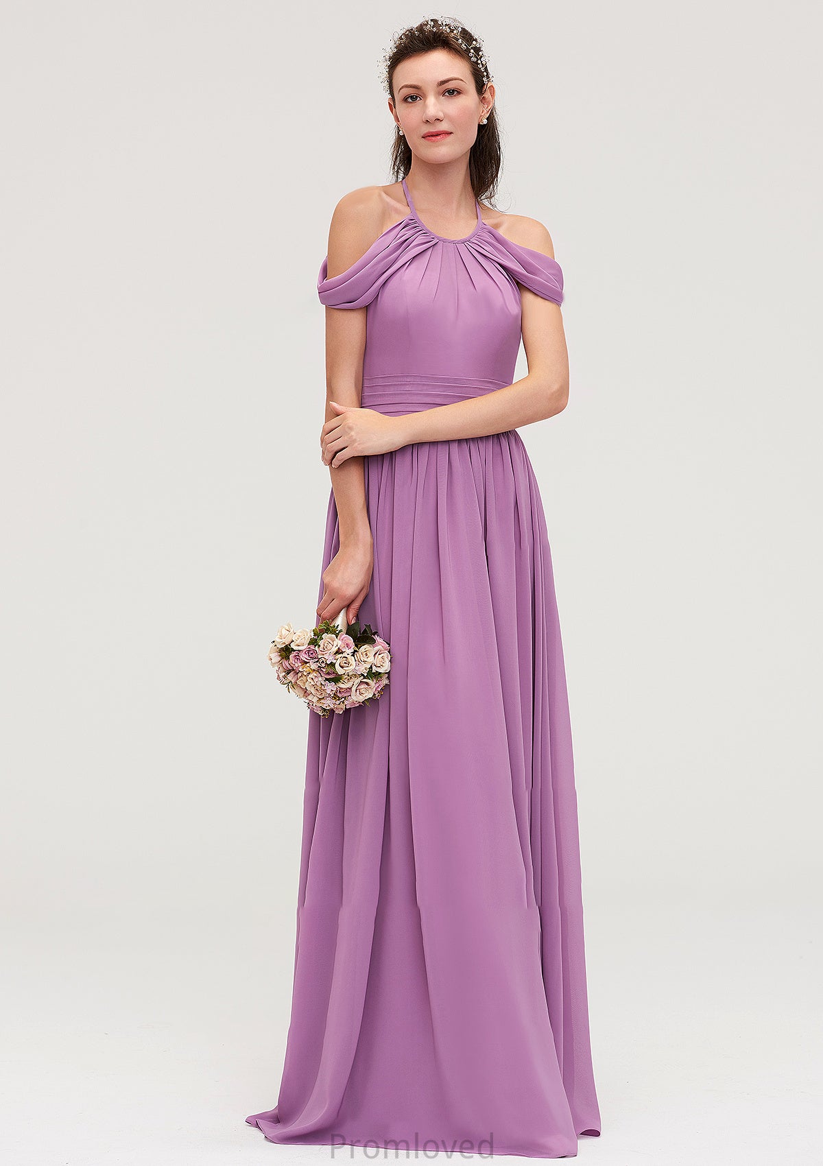 Scoop Neck Sleeveless Chiffon A-line/Princess Long/Floor-Length Bridesmaid Dresseses With Pleated Alison DUP0025461