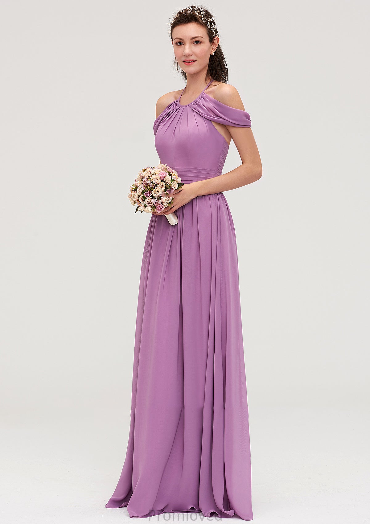 Scoop Neck Sleeveless Chiffon A-line/Princess Long/Floor-Length Bridesmaid Dresseses With Pleated Alison DUP0025461