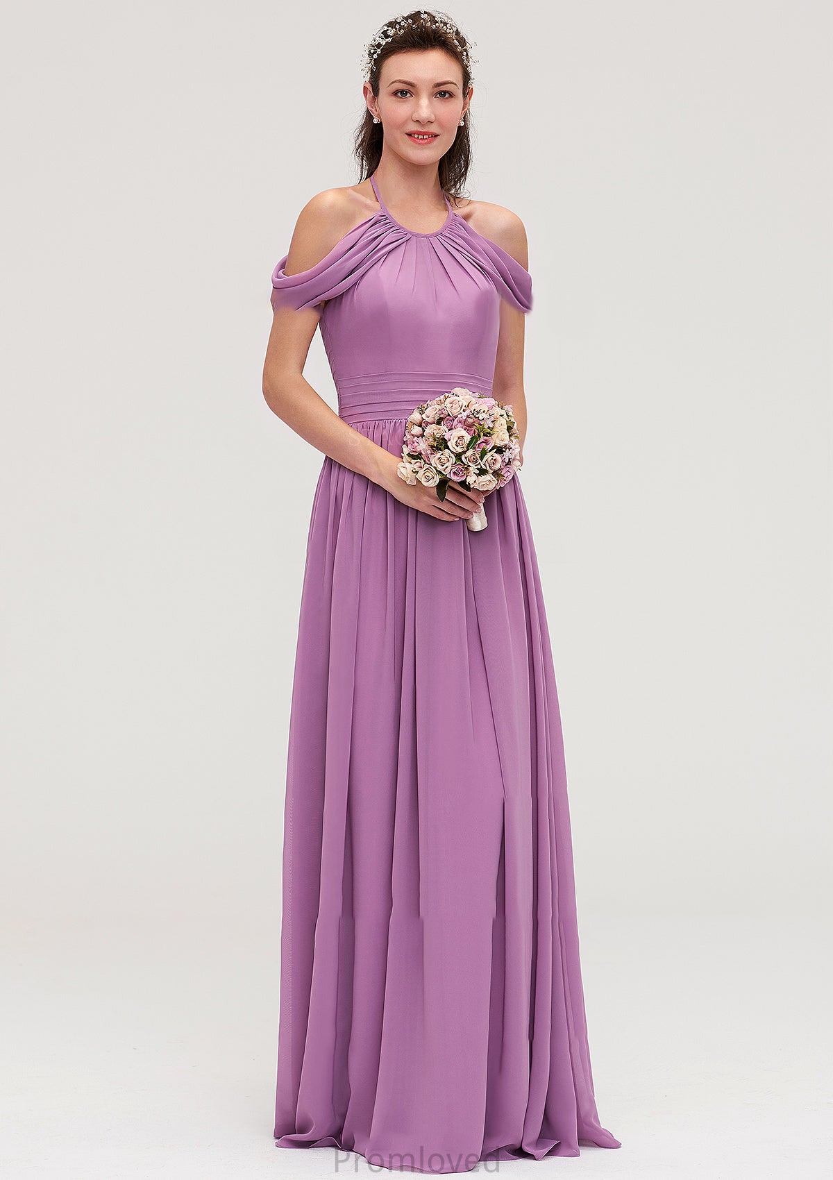 Scoop Neck Sleeveless Chiffon A-line/Princess Long/Floor-Length Bridesmaid Dresseses With Pleated Alison DUP0025461