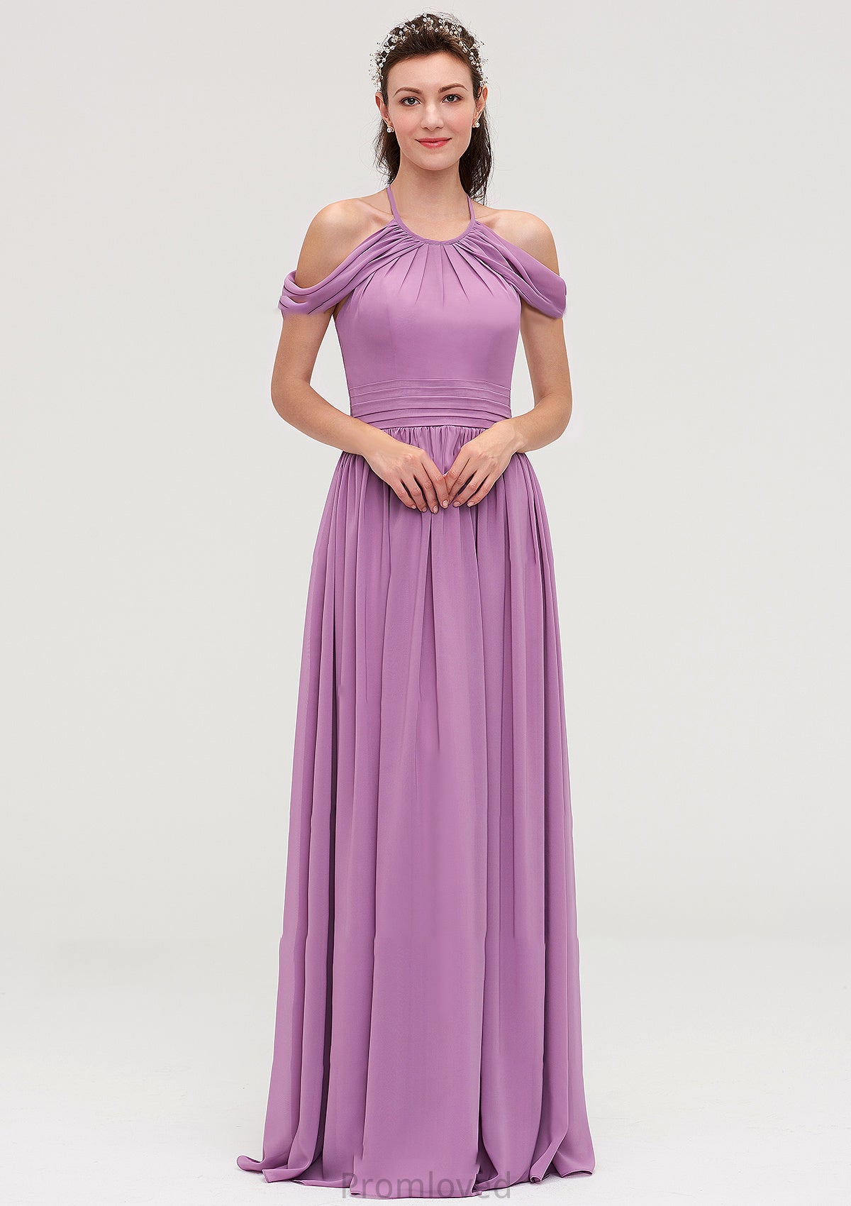 Scoop Neck Sleeveless Chiffon A-line/Princess Long/Floor-Length Bridesmaid Dresseses With Pleated Alison DUP0025461