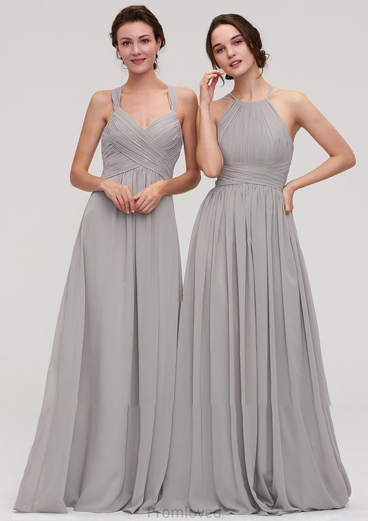 Halter Sleeveless A-line/Princess Long/Floor-Length Chiffon Bridesmaid Dresses With Pleated Janae DUP0025462