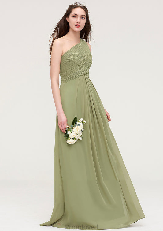 Sleeveless One-Shoulder Long/Floor-Length Chiffon A-line/Princess Bridesmaid Dresses With Pleated Frida DUP0025463