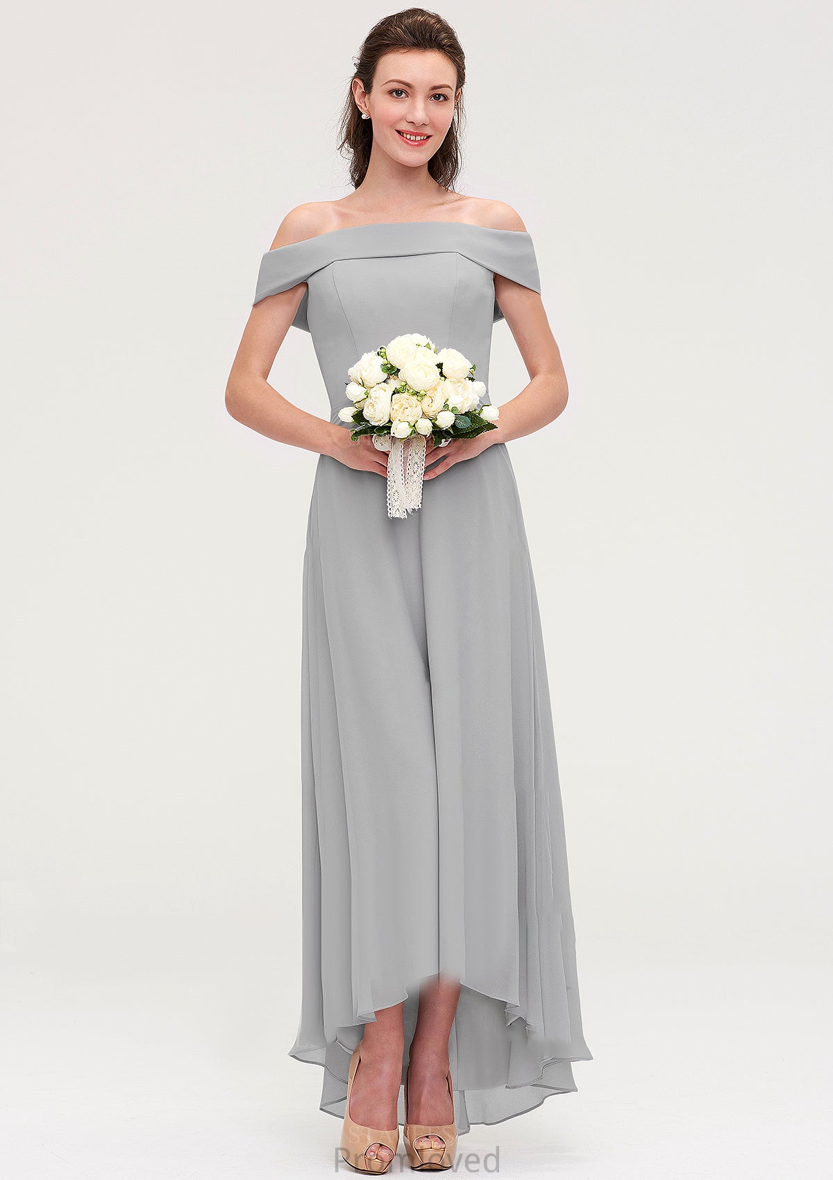 Off-the-Shoulder Sleeveless Asymmetrical Chiffon A-line/Princess Bridesmaid Dresseses Neveah DUP0025465