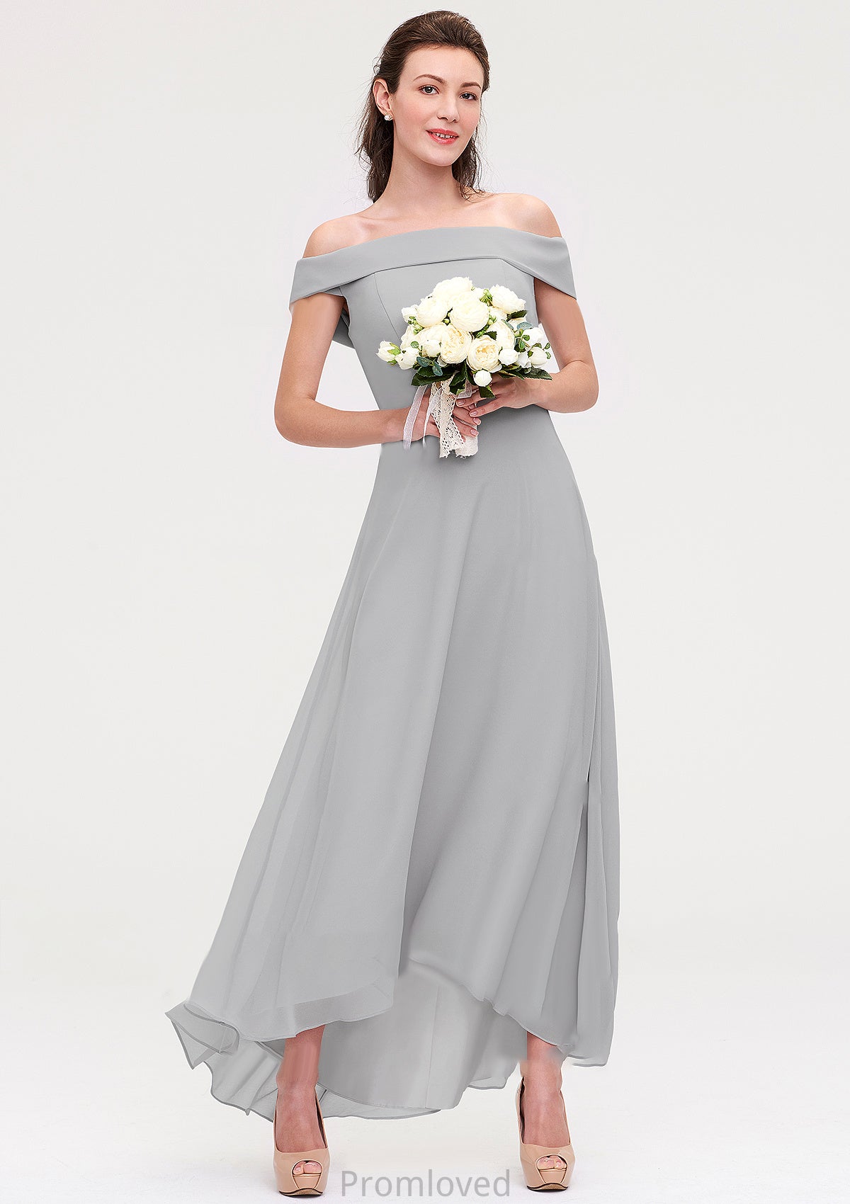 Off-the-Shoulder Sleeveless Asymmetrical Chiffon A-line/Princess Bridesmaid Dresseses Neveah DUP0025465