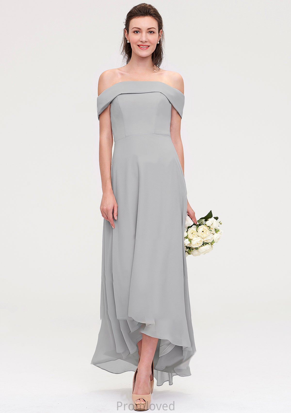 Off-the-Shoulder Sleeveless Asymmetrical Chiffon A-line/Princess Bridesmaid Dresseses Neveah DUP0025465