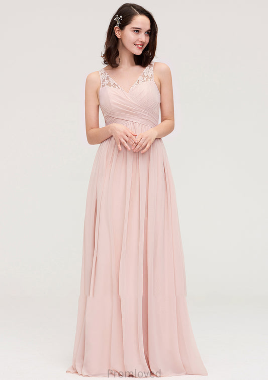 Sleeveless V Neck Long/Floor-Length Chiffon A-line/Princess Bridesmaid Dresses With Pleated Appliqued Esmeralda DUP0025467