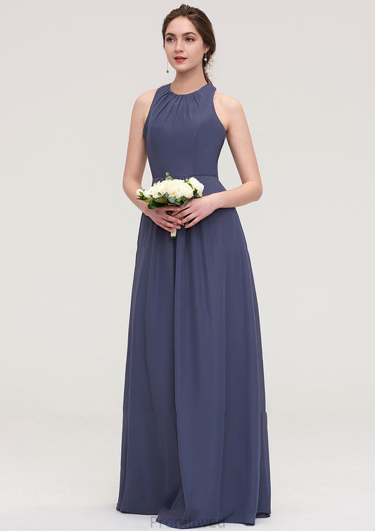 Sleeveless Scoop Neck ong/Floor-Length Chiffon A-line/Princess LStormy Bridesmaid Dresses With Pleated Mallory DUP0025470