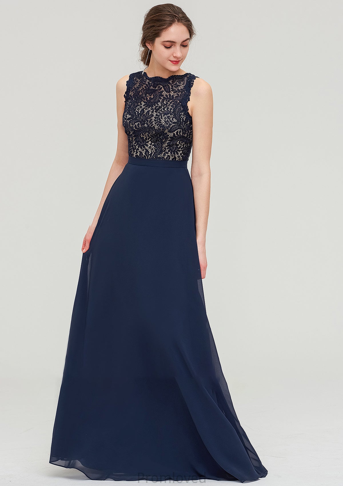 Sleeveless Bateau Long/Floor-Length  Chiffon A-line/Princess Bridesmaid Dresses With Sashes Lace Britney DUP0025471