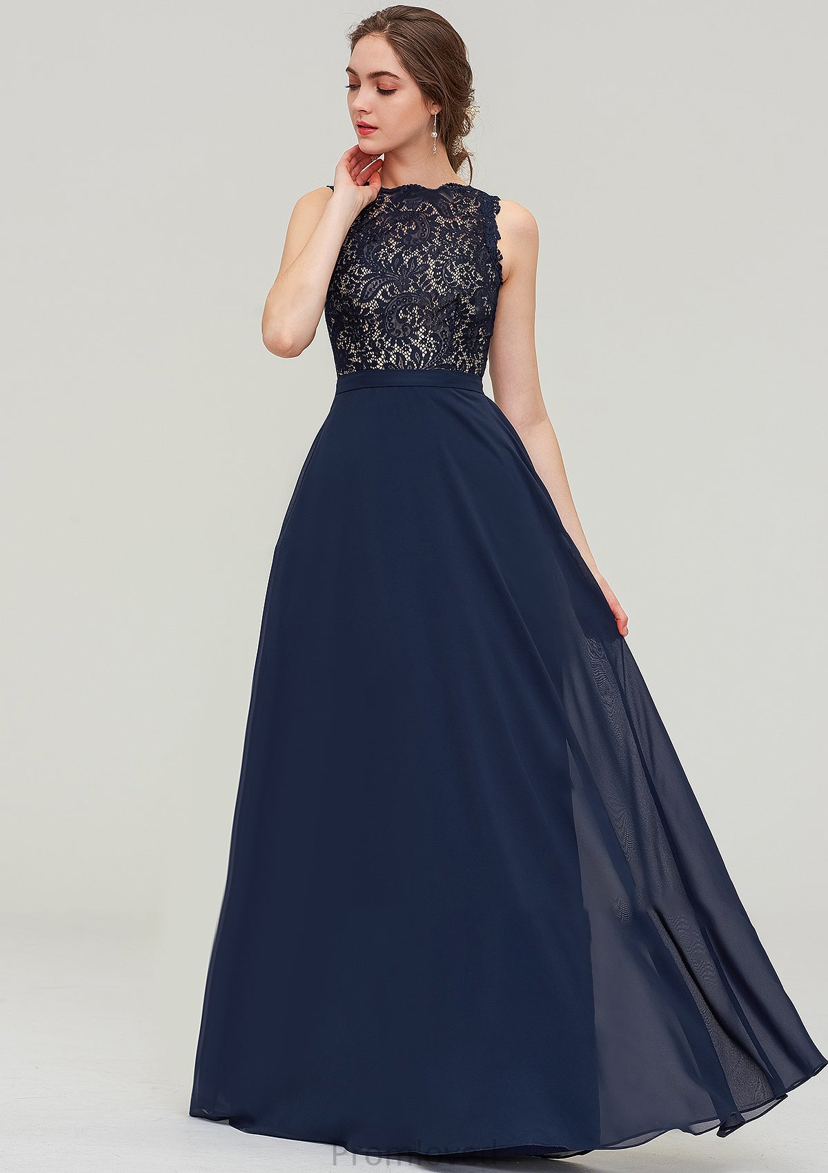 Sleeveless Bateau Long/Floor-Length  Chiffon A-line/Princess Bridesmaid Dresses With Sashes Lace Britney DUP0025471