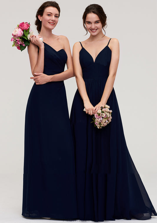 Sleeveless One-Shoulder A-line/Princess Chiffon Long/Floor-Length Bridesmaid Dresses With Pleated Olive DUP0025475